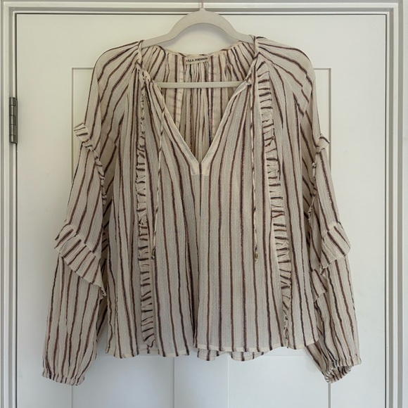 ULLA JOHNSON Liana Metallic Stripe Ruffle Balloon Blouse Sz 6 - Picture 3 of 11